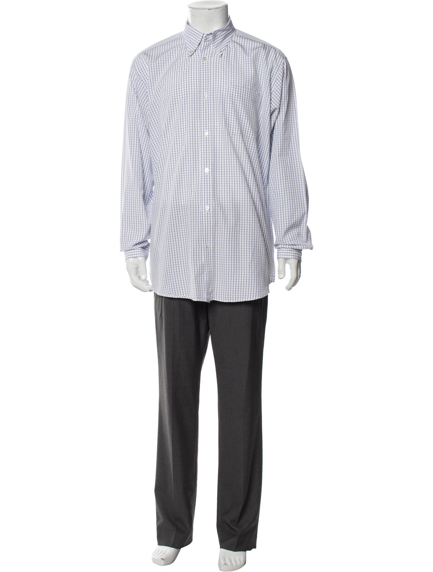 Hermès Plaid Print Long Sleeve Dress Shirt